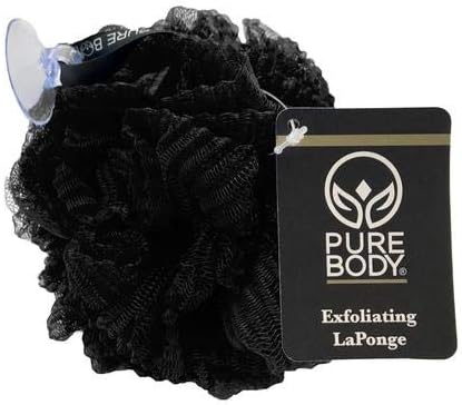 Large Black Bath Sponge, Gentle Exfoliation Mesh Sponges, Long Lasting Loofah with Suction Cup Attached, Easy Hang to Dry Pack of 3