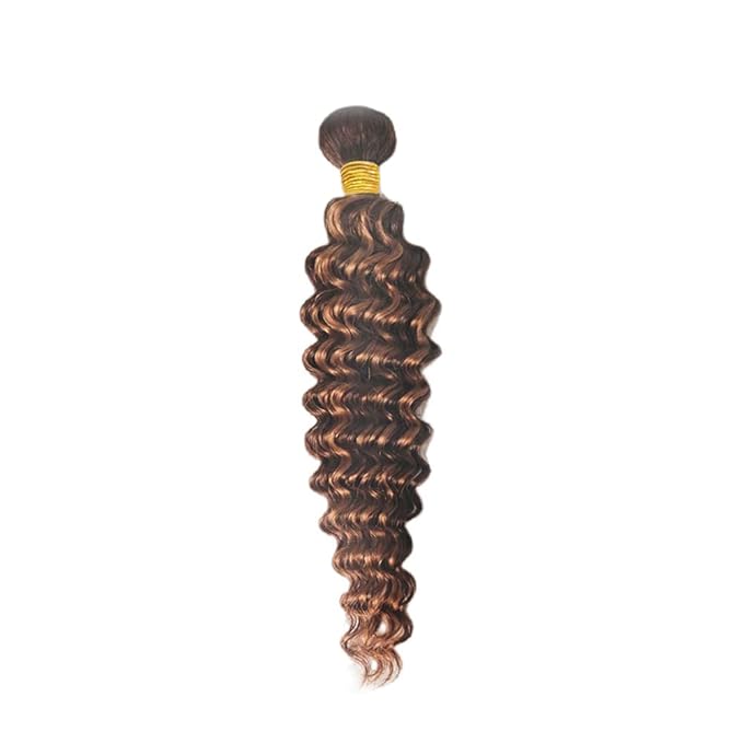 Freiuoke Brown Bundles 4/30 Deep Wave Bundles Human Hair Unprocessed Virgin Hair 1 Bundle 28 Inch Two Tone Brown Mixed Light Brown Bundle