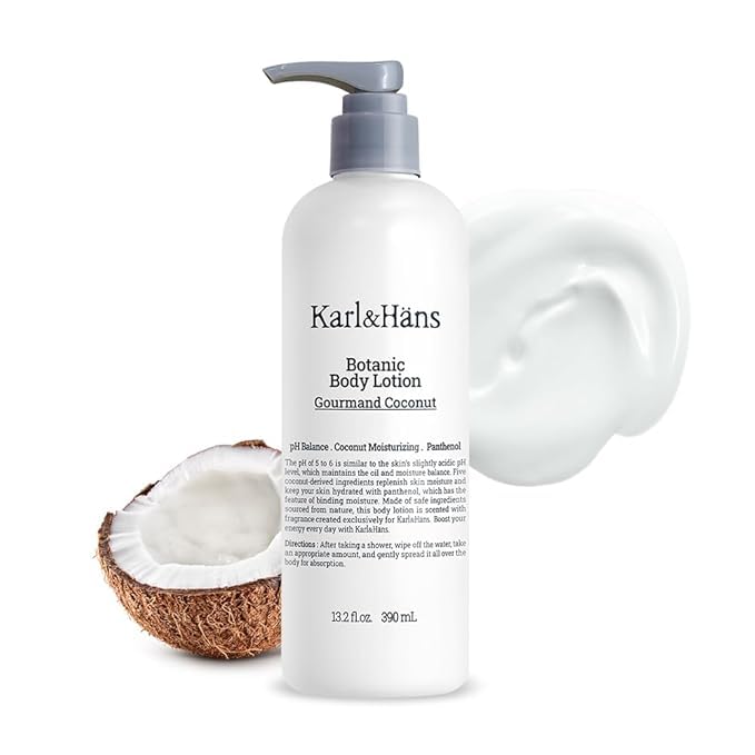 Karl&Hans Moisturizing Body Lotion – Deep Hydration with Coconut-Derived Extracts, RICERA PDRN & Ceramide Complex, Lightweight, Non-Greasy Formula (Mellow Coconut)