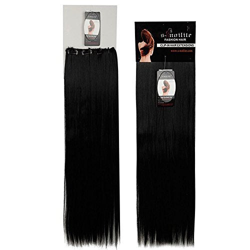 S-noilite® 17"/23" Curly Straight 3/4 Full Head One Piece 5clips Clip in Hair Extensions Long Poplar Style for Girl Lady Women 48 colors (23" - Straight, Dark Black)