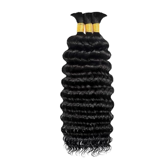 Human Braiding Hair for Boho Braids 150g 3 Bundles/Pack 26 26 26 Inch Deep Wave Bundles Human Hair for Braiding Wet and Wavy Natural Color