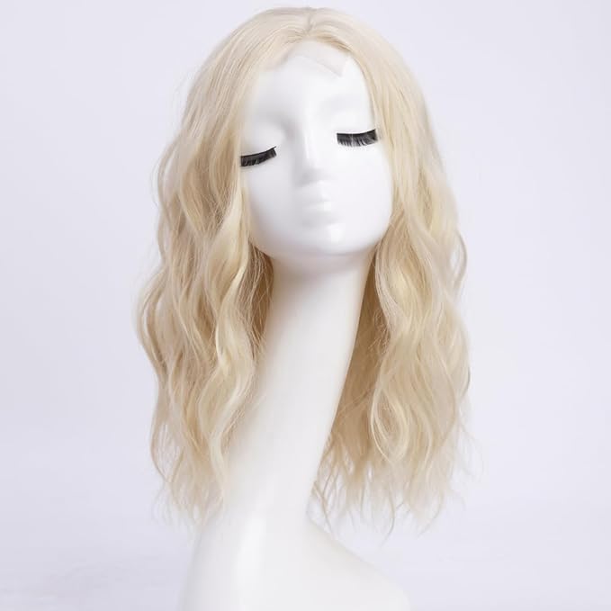 Medium Length blonde Wavy Wigs for Women 18 Inch Middle Part Wavy blond Wig Natural Looking Synthetic Heat Resistant Fiber Wig for Daily Party Use (18 inch)