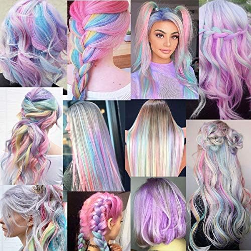 14PCS 20''Rainbow Wig Pieces Multi-Colors Clip in Colored Hair Extensions Party Highlights Hair Accessories Extensions for Girls Women(Candy color)