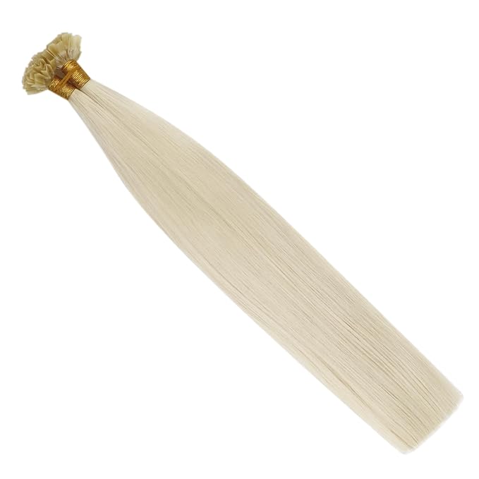 Full Shine Ktip Human Hair Extensions Color 1000 Ice Blonde Keratin Bond Hair Extensions Human Hair 18 Inch K Tip Extensions 50 Grams Fusion Extensions Remy Hair