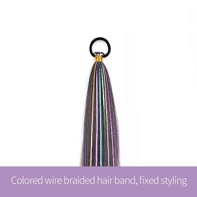 2 Pack Braid Ponytail Extensions, 26 Inch Braided Ponytail Wig with Elastic Tie for Girls (Black/Pink/Purple#, 26 Inch (Pack of 2))