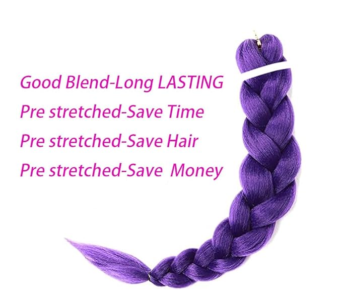 Purple Braiding Hair,Pre stretched Non ToxicHypoallergenic Braiding Hair Extensions Ez Braid Twist Knotless Synthetic for Stage Party Halloween Costume Cosplay (26 inch,2Packs)