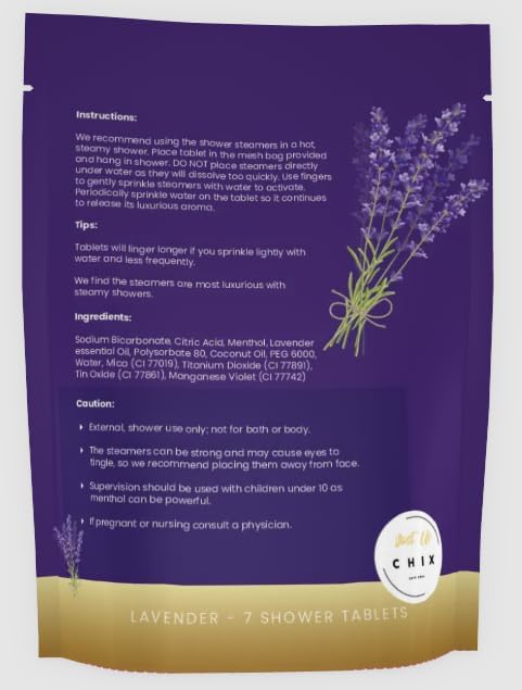 Bella Aria by Just Us Chix - Relax Lavender Shower Steamers, Aromatherapy Spa Experience, 7 Aromatic Tablets with Mesh Bag