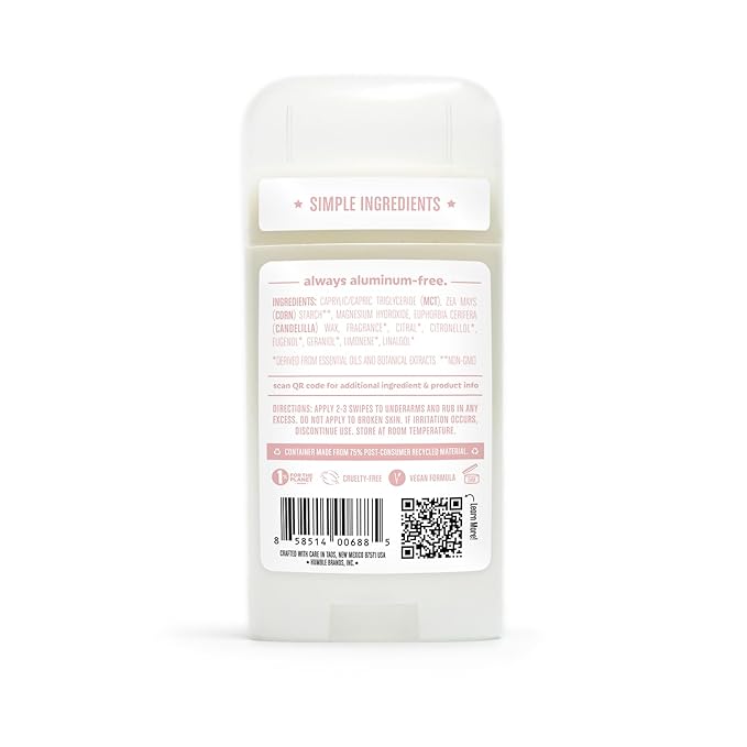 HUMBLE BRANDS Aluminum-Free Deodorant, Vegan and Cruelty- free, Formulated for Sensitive Skin, Moroccan Rose, 2.5 Ounce (Pack of 1)