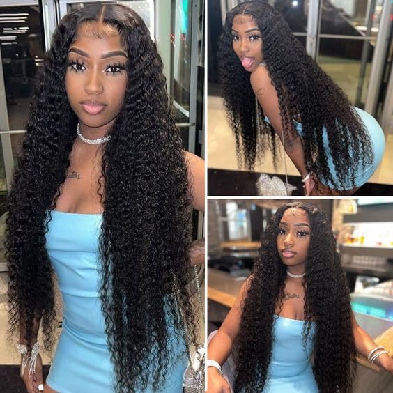 22 Inch Lace Front Wigs - Deep Wave, Pre-Plucked, Glueless HD Lace Front Wigs - 200 Density Deep Curly Lace Frontal Wigs - Natural Color