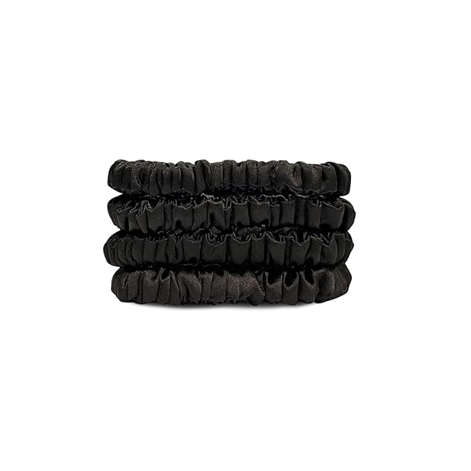 Suncdelv Silk,100% Silk Scrunchies for Hair,22 Momme Hair Ties for Anti-Crease & Breakage,Natural Women Hair Accessories,Fashion Hairbands 4PCS(Black)