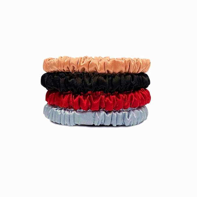 Suncdelv Silk,100% Silk Scrunchies for Hair,22 Momme Hair Ties for Anti-Crease & Breakage,Natural Women Hair Accessories,Fashion Hairbands 4PCS(Pink, black, red, blue)