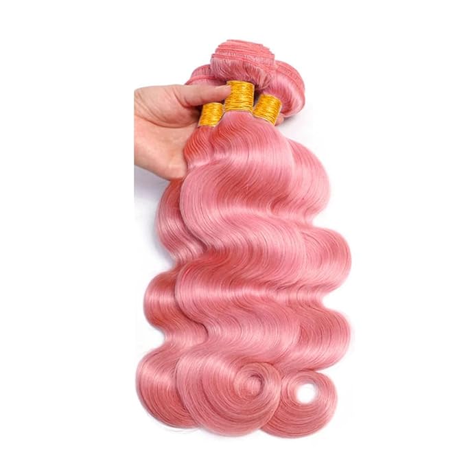 Pink Human Hair Bundles Light Pink Body Wave Bundles Peruvian Grade 8A Virgin Remy Hair Extensions 24 26 28 Inch Double Weft Hair Weave