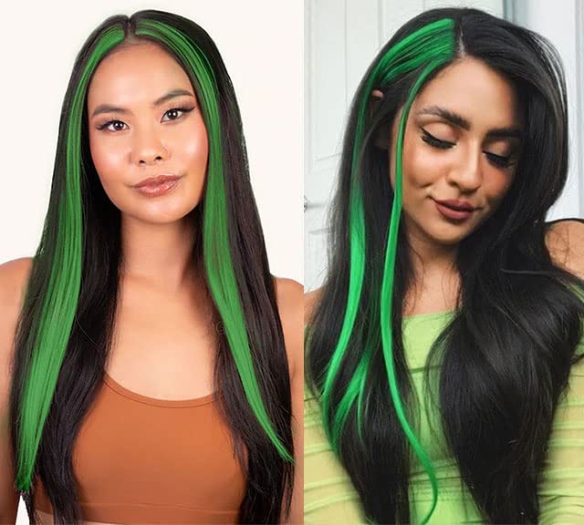 Rhyme 9PCS Green Hairpieces 21inch Colored Hair Extensions Clip in/on for Girls and Women Party Highlight Christmas Wig Pieces Hair Accessories (Green)