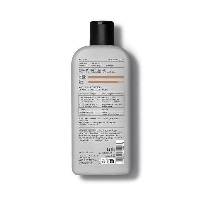 cleanjourney Body Wash, EWG Verified Shower Gel with Niacinamide and Glycerin, Clean Ingredients, Vegan, Soothing Mist, Golden Vanilla, 12 Fl Oz