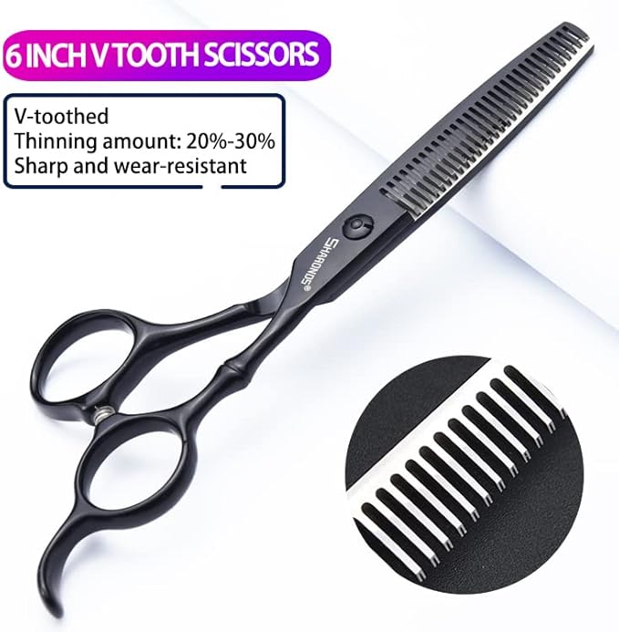 6 Inch Black Hairdressing Scissors Salon Hairdressing Tool Stainless Steel Hair Cutting Hair Thinning Hairdressing Scissors (6 inch 3PC-B)