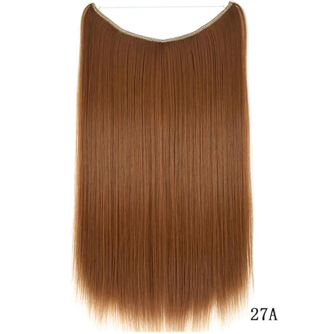 iLUU 22" Hair Extensions with Hidden String Straight Invisible Wire Hair Extensions Honey Blonde Transparent Fish Line Hairpieces Hairpiece Synthetic Hair for Women, 80g/55cm 27A#