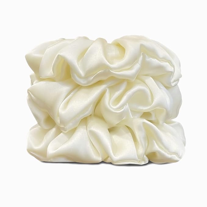 Suncdelv Silk,100% Silk Scrunchies for Hair,22 Momme Hair Ties for Anti-Crease & Breakage,Natural Women Hair Accessories,Fashion Hairbands 3PCS(White)