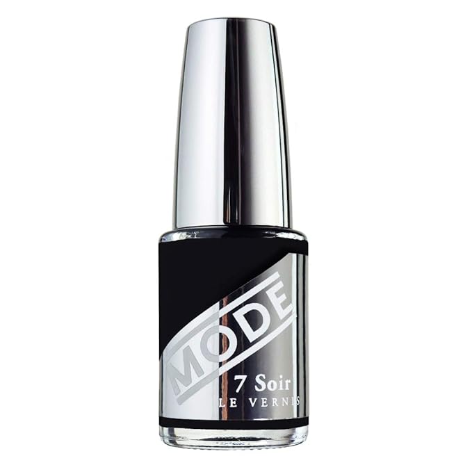 MODE Jet Black Nail Polish Color Patent Leather Shine, Long Lasting Strengthening Nail Lacquer, Chip Resistant Protection, Pro Wide Contour Brush, Vegan, NY Made, 7 Soir Le Vernis, Full of Secrets
