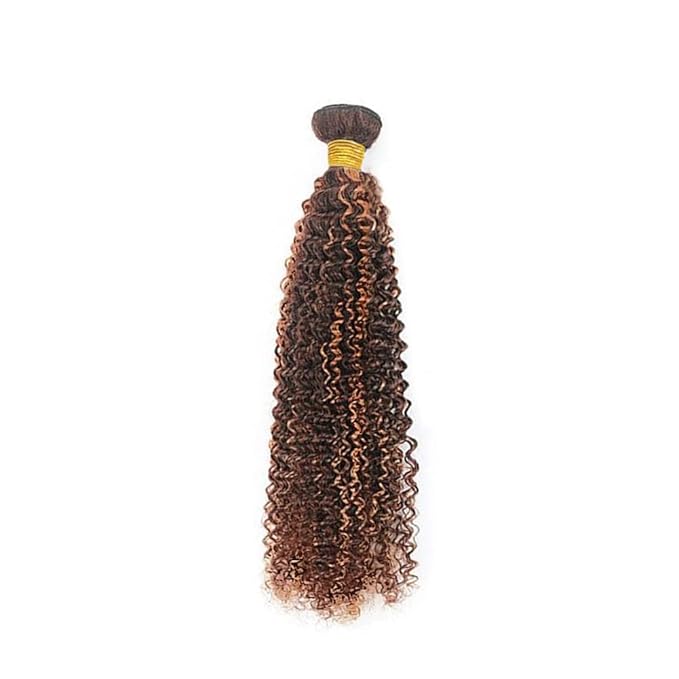 Highlight Bundles Human Hair P4/30 Kinky Curly Bundles Brazilian Virgin Hair Single Bundle 12 Inch Light Brown Bundle Human Hair Extensions