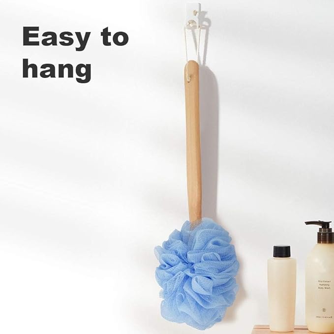 Loofah with Handle, Loofah on a Stick, Shower Sponge with Handle, Bath Brush, Shower Brush for Body, Back Scrubber for Shower, PE Soft Mesh Luffa for Men and Women