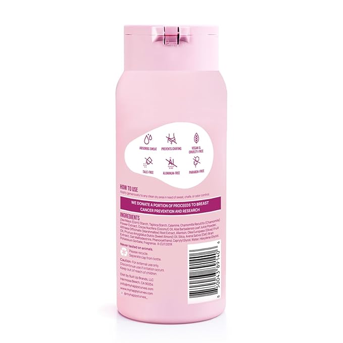 HAPPY CURVES Comfort Powder: Talc Free Anti Chafe Body & Foot Dusting Powder Deodorant to Control Inner Thigh Chafing, Private Areas, and All Over Body for Women 4 oz. (1 Pack, Tropical Oasis)