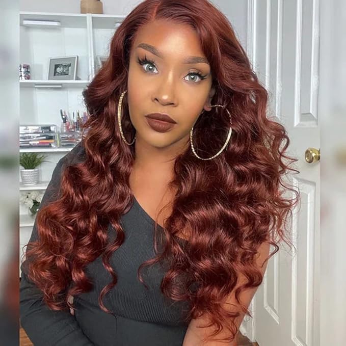 Reddish Brown Human Hair Wig Body Wave 13x6 Lace Front Wigs Human Hair Wigs For Black Women 20 Inch