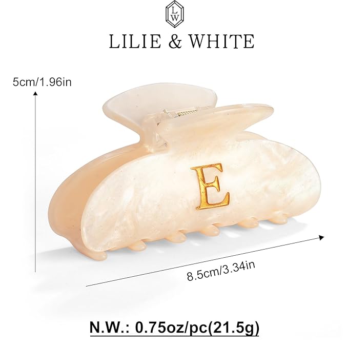 LILIE&WHITE Acrylic Letter Hair Clips For Women Stylish E Monogram Hair Claw Alphabet Hair Clip Fashion Glitter Claw Clips Elegant And Durable Hair Accessory Large Hair Clips E