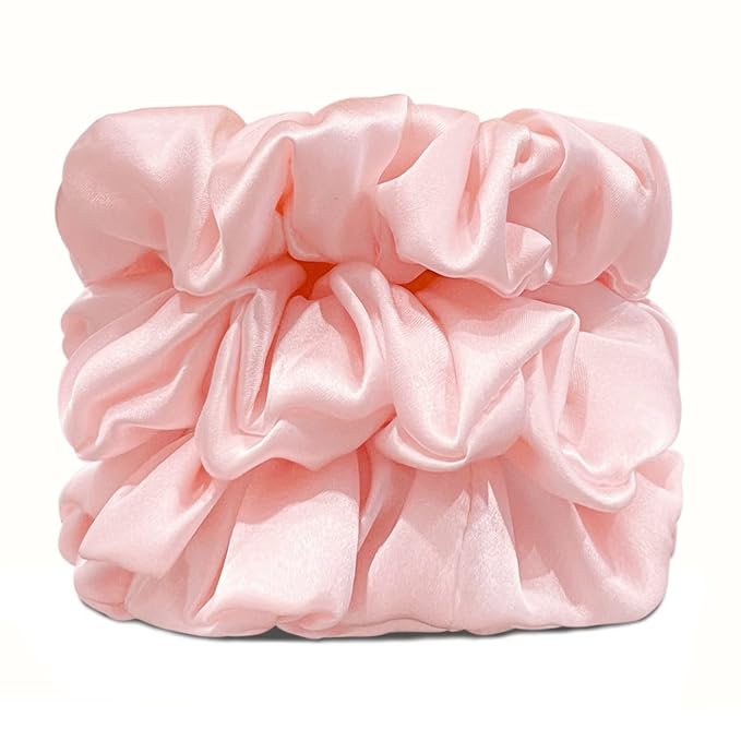 Suncdelv Silk,100% Silk Scrunchies for Hair,22 Momme Hair Ties for Anti-Crease & Breakage,Natural Women Hair Accessories,Fashion Hairbands 3PCS(Pink)