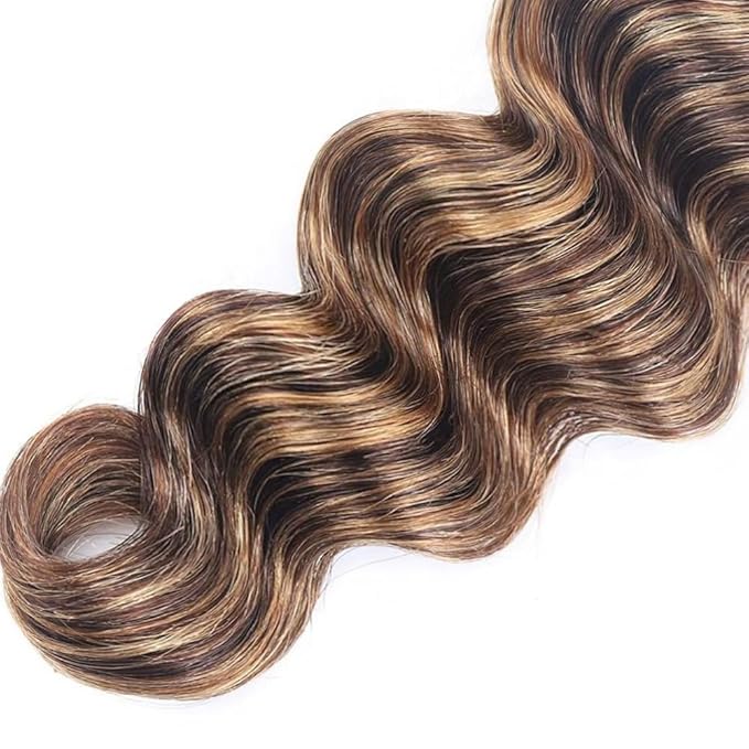 Highlight Bundles P427 Human Hair Bundles Dark Brown Bundle 12 14 16 inch Ombre Brown Deep Wave Bundle 150g
