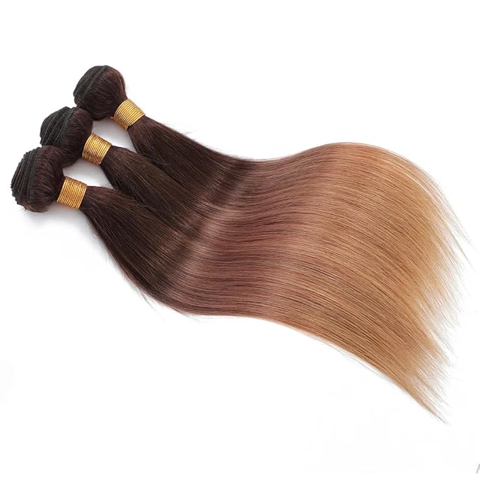 Omber Brown Bundles Human Hair #4 Straight Bundles 20 22 24 inch 3 Tone Black Roots to Brown Bundle