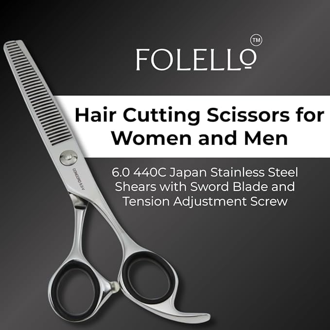 Hair Cutting Scissors for Women and Men – 6.0 440C Japan Stainless Steel Shears with Sword Blade and Tension Adjustment Screw – Salon and Home Use