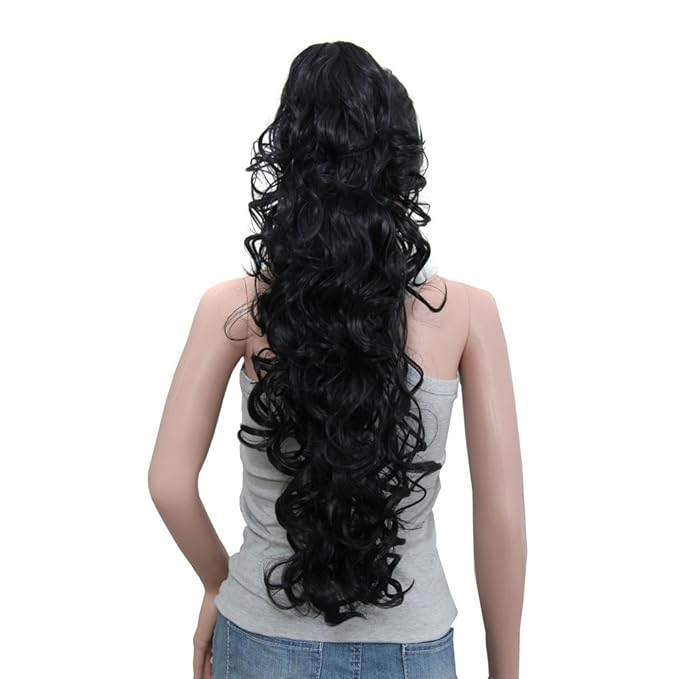 S_SSOY 31"(78cm) Women's Curly Pony Tail Hair Piece Synthetic Claw Clip Ponytail Wavy Long Curled in Hair Extension Extensions Long/Voluminous Wig Hairpieces for Women Girls Lady, 1B#