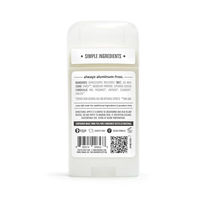 HUMBLE BRANDS Aluminum-Free Deodorant, Vegan and Cruelty- free, Formulated for Sensitive Skin, Palo Santo and Frankincense, 3 Pack, 2.5 Ounce
