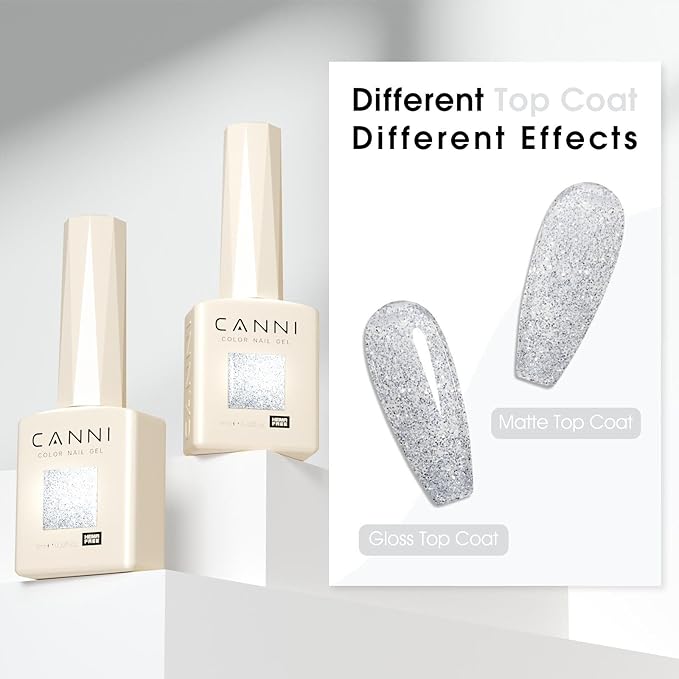 CANNI Glitter Gel Nail Polish – 1pcs 9ml Silver Iron Color, Soak Off UV LED Nail Gel for DIY Nail Art, Salon or Home Manicure