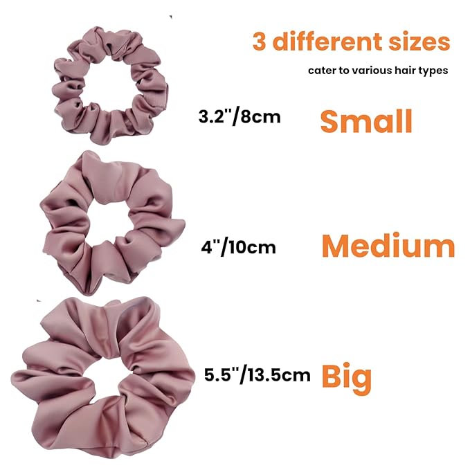 3 Pieces Satin Scrunchies Set for Hair No Crease Elastic Hair Ties for Women and Girls (Dusty Pink)