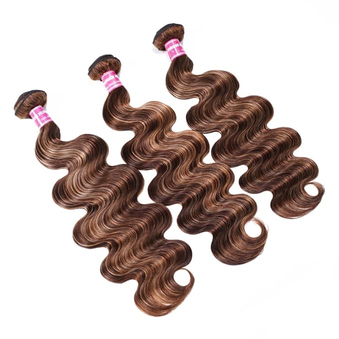 UNICE Body Wave Honey Blonde Highlight Human Hair Weave 3 Bundles Ombre 100% Brazilian Human Hair Weaves for Sew in Extensions TL412 Color 12 14 16 inch