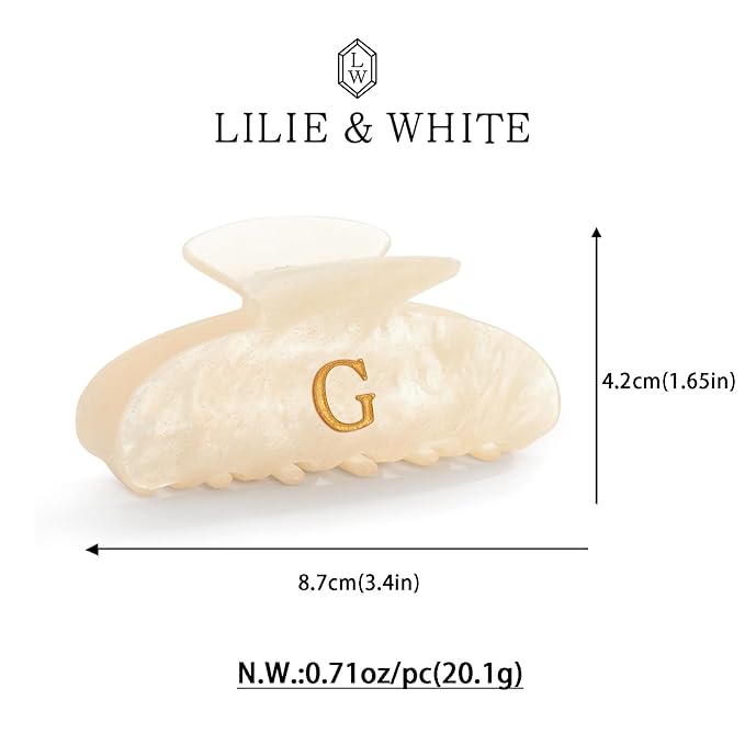 LILIE&WHITE Acrylic Letter Hair Clips For Women Stylish G Monogram Hair Claw Alphabet Hair Clip Fashion Glitter Claw Clip Elegant And Durable Hair Accessory Large Hair Clips G