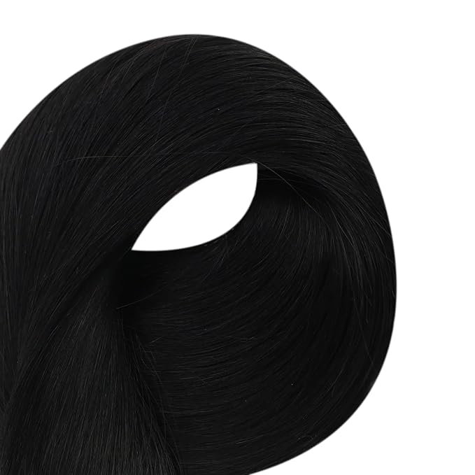 Full Shine Invisible Tape in Hair Extensions Human Hair 12 Inch Color Jet Black Invisible Tape Ins Human Hair Extensions 20Pcs 30Grams Double Sided Tape in Hair Extensions for Wedding