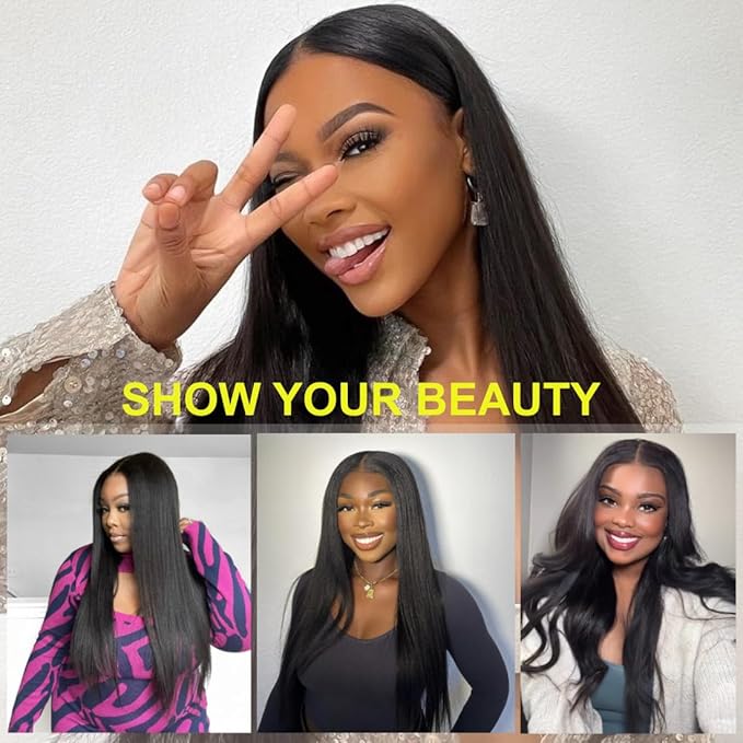 Sunber Yaki Straight V Part Human Hair Glueless Wig Upgrade U Part Wig No Leave Out Vpart light yaki straight Machine Made Clip In Half Wigs No Leave Out Real Scalp V Shape 150% Density 26Inch
