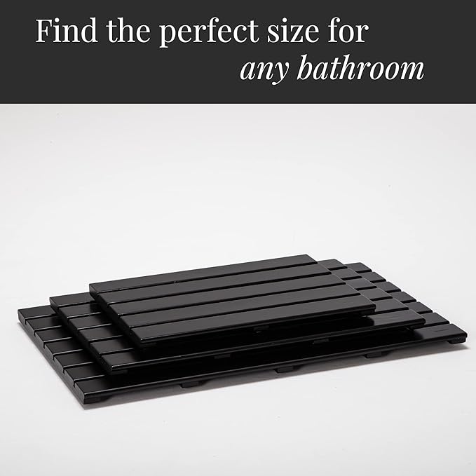 GOBAM Bamboo Bath Mat, Large, 26 x 15.8 x 1.3 inch - Non-Slip Floor Mat for Bathroom, Spa, Sauna, Kitchen, Indoor & Outdoor Spaces, Shower Mat for Bathroom Decor - (Black, 26" long)
