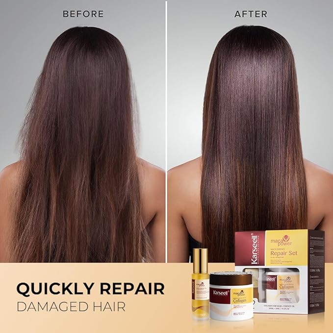 Karseell Collagen Hair Mask, Argan Oil Set for Deep Repair Treatment Conditioning of Damaged, Dry and All Hair Types, 16.9floz + 1.69floz