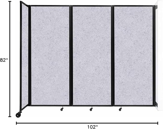 Versare Room Divider 360 Wall-Mounted Folding Partition | Locking Wheels | Temporary Room Separator | 8'6" x 6'10" Marble Gray SoundSorb Panels
