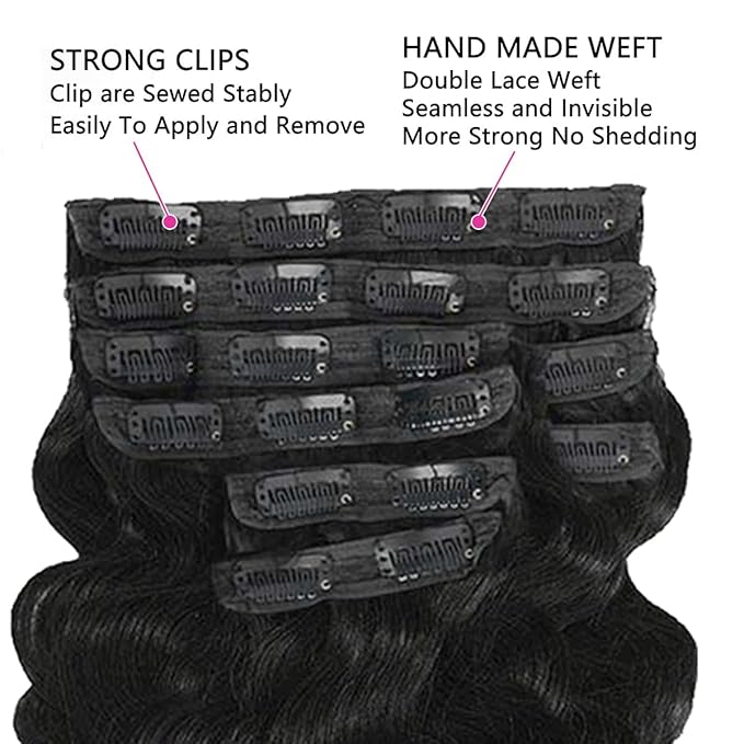 20 Inch Clip in Hair Extensions Real Human Hair Natural Black Clip in Extensions For Wamen Body Wave Human Hair Clip ins 8Pcs 110g