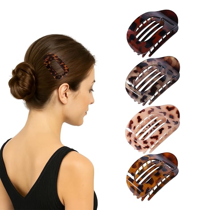 4 Pack Flat Hair Claw Clips for Women Nonslip French Hair Clips for Thick, Thin, Long, or Short Hair Matte Neutral Colors Comfortable & Strong Hold for Daily Wear, Weddings