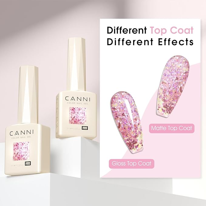 CANNI Glitter Gel Nail Polish – 1pcs 9ml Broken Pink Color, Soak Off UV LED Nail Gel for DIY Nail Art, Salon or Home Manicure