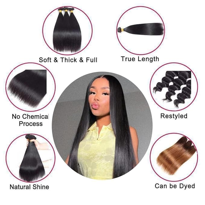 Straight Human Hair Bundles 22 24 26 Inch 3 Bundles Human Hair 100% Virgin Brazilian Hair Bundles Natural color Weave Human Hair Bundles For Woman