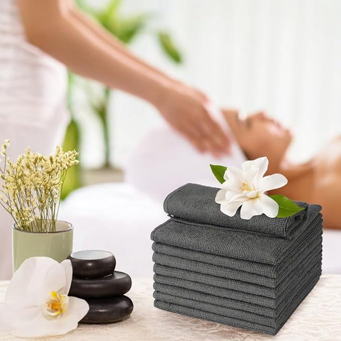 Washcloths Bulk - 200 Pack - Face Towels (12" x 12"), Highly Soft Wash Cloth and Hand Towels, Fast Drying Multi-Purpose Microfiber Cleansing Cloths for Bathroom, Hotel, Spa, and Salon - Grey