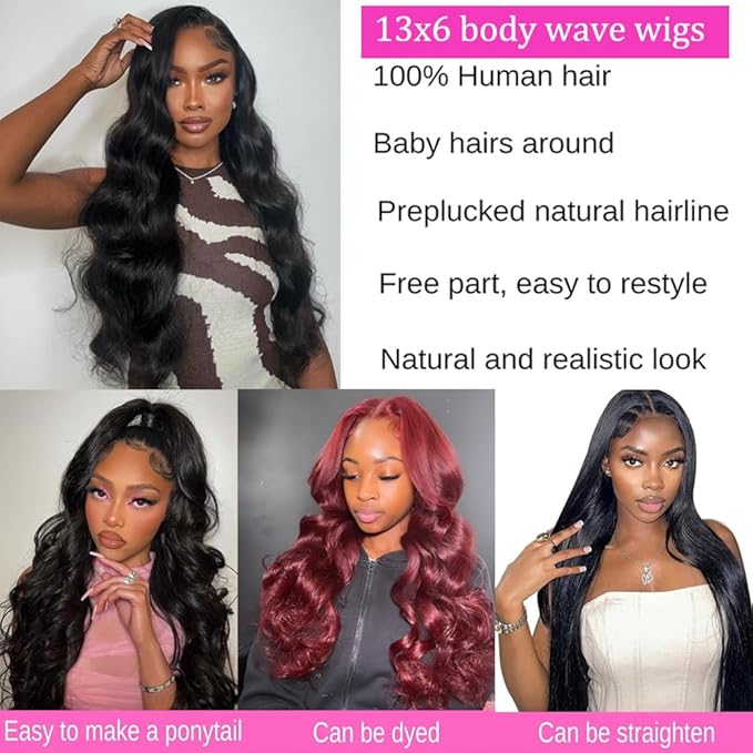 Natural Black Human Hair Wig Body Wave 13x6 Lace Front Wigs Human Hair Wigs For Black Women 20 Inch