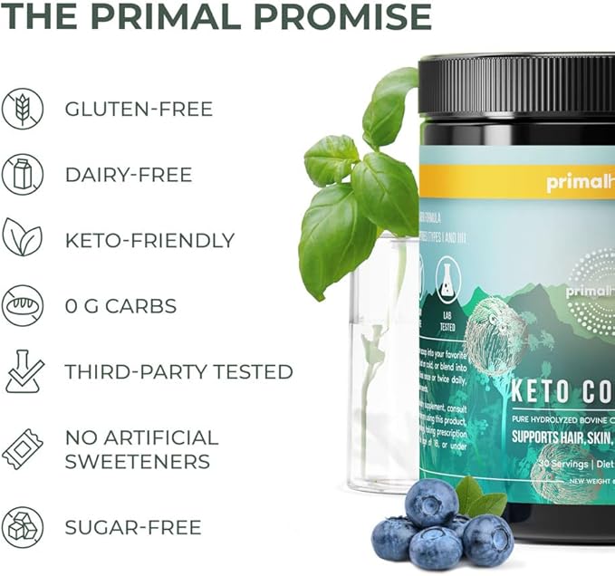 Primal Harvest Keto Collagen Powder with MCT Oil Hydrolyzed Collagen Peptides 10 oz Unflavored Paleo & Keto Friendly Protein Supplement
