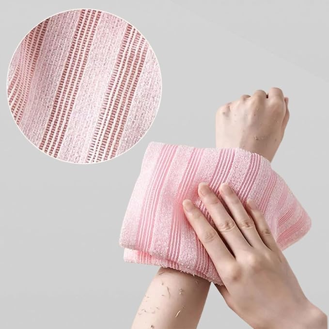 BLISSAL Exfoliating Shower Towel 47", Advanced Exfoliating Microfiber Towel, Premium Scrub Bathroom Towel Set for Smooth Skin, Quick Drying Durable and Gentle for Sensitive Skin (Pink)